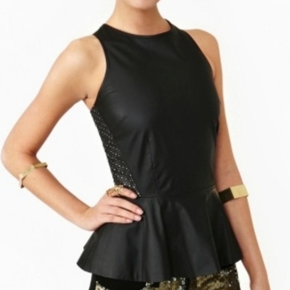 Starry faux leather peplum top